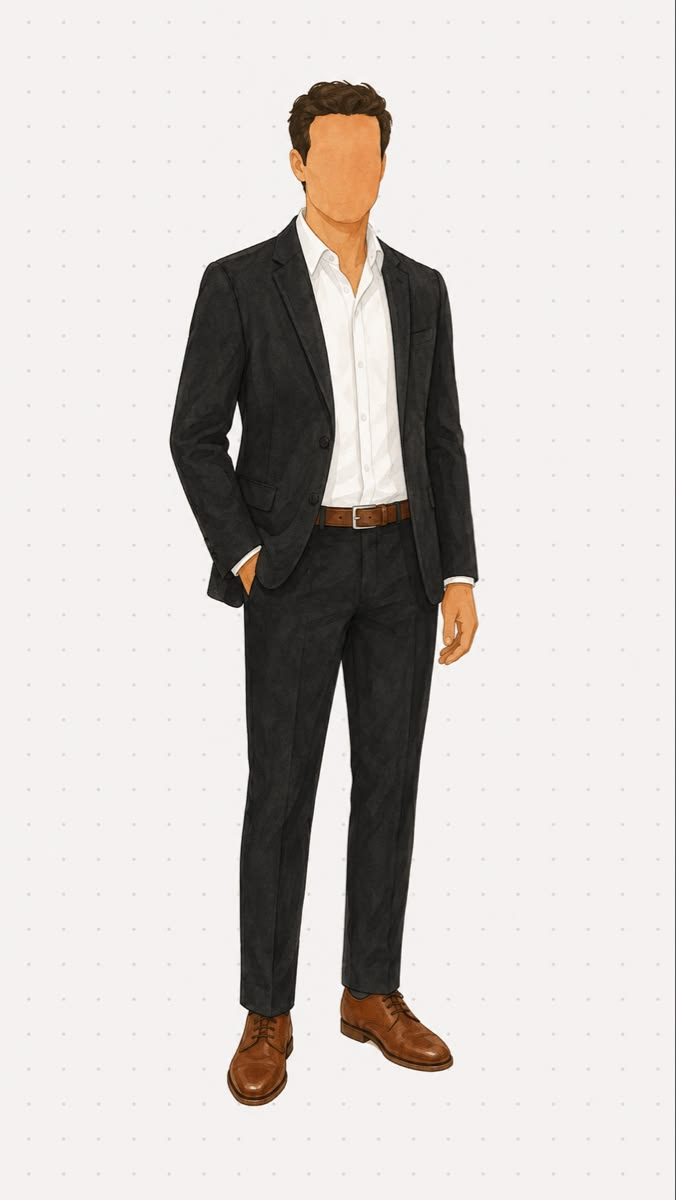 Manequim masculino de blazer, camisa, calça social e sapato